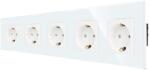 Luxion Priza Cvintupla LUXION cu rama din sticla, Alb, LX-5MP010G-W (LX-5MP010G-W)