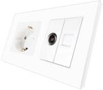 Luxion Priza Schuko + TV + Internet cu Rama Din Sticla LUXION, Alb, LX-1MP010/26/25G-W (LX-1MP010/26/25G-W)