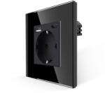 Luxion Priza Simpla + USB-A + USB-C LUXION cu Rama din Sticla, Negru, LX-MP010UG-B (LX-MP010UG-B)