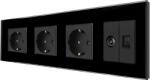 Luxion Priza Tripla Schuko + TV + Internet cu Rama Din Sticla LUXION, Negru, LX-3MP010/26/25G-B (LX-3MP010/26/25G-B)