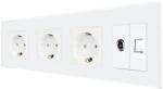 Luxion Priza Tripla Schuko + TV + Internet cu Rama Din Sticla LUXION, Alb, LX-3MP010/26/25G-W (LX-3MP010/26/25G-W)