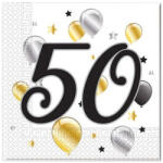 Procos Szalvéta, 50. évszámos, 33x33 cm, fehér, arany-ezüst lufis