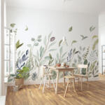 Komar Pasztell zöld festett levélmintás vlies fotótapéta