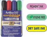 Artline Marker pentru tabla de scris Artline 517 - Dry safe ink, varf rotund 2.0mm, 4 culori/set (EK-517/4W) - forit