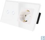 Luxion Intrerupator Dublu Cap Scara / Cruce + Priza cu Rama din Sticla LUXION, Serie A, Alb, LX-MT-A202/MP010-W (LX-MT-A202/MP010-W)