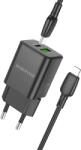 BOROFONE BN14 Royal GaN USB + Type C hálózati töltő adapter QC 3.0 PD 30W + Type C - Lightning kábel fekete