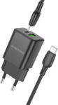 BOROFONE BN14 Royal GaN USB + Type C hálózati töltő adapter QC 3.0 PD 30W + Type C - Type C kábel fekete