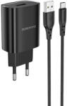 BOROFONE BN1 Hálózati töltő adapter USB 2.1A + USB Type-C kábel fekete