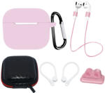  AirPods 3 szilikon tokkészlet + tok/fülkampó/nyakszíj/óraszíj tartó/karabiner kapocs - rózsaszín