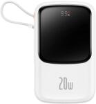 Baseus Qpow Digital Display Power Bank gyors töltéssel 10000mAh 20W QC/PD/SCP/FCP beépített Lightning kábellel Fehér