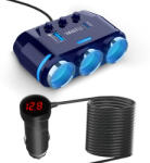 SmartDiszkont Autós töltő B39-C 3 aljzat + USB + Type C QC 3.0 PD 3A 120W kijelzővel