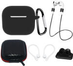  AirPods 3 szilikon tokkészlet + tok/fülkampó/nyakszíj/óraszíj tartó/karabiner kapocs - fekete