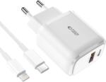 Tech-Protect C20W hálózati töltő adapter PD20W/QC3.0 1x USB-A, 1x USB-C, 1x USB-C - lightning töltőkábel