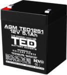 Ted electric Оловна батерия TED ELECTRIC AGM, 12V, 5Ah, 90- 70- 10 1mm, Терминал 2 (TED-12V-5AH)