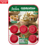 Decora Tava Muffins Celebration Rosu O 8 x H 2.9 cm, 12 cavitati, Metal Antiaderent (80256)