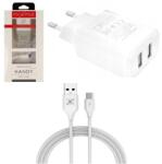 Maxximus hálózati töltő + kábel 2, 1A USB-C - 2xUSB - Fehér