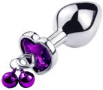 Passion Labs Dop Anal Medium Heart Shape cu Clopotei Ring My Bells, Metal, Argintiu/Mov, 8 cm, Passion Labs