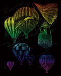  Képkarcoló készlet karctűvel - 20x25 cm - Szivárványos - Hőlégballon