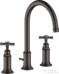 Hansgrohe AXOR MONTREUX 3-lyukú mosdó csaptelep DN15, automata leeresztővel, szálcsiszolt fekete króm 16513340 (16513340)