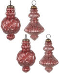 Clayre & Eef Set 4 globuri brad Craciun sticla rosie 8x15 cm (6GL4512)