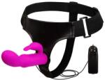 LyBaile Strap-on cu Vibrator Rabbit, Multispeed, Silicon, Mov, 15 cm