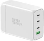 Silver Monkey SMA152 130W GaN töltő 3xUSB-C PD USB-A QC 3.0 levehető tápkábellel - fehér