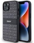 DKNY PU bőr ismétlődő mintás tonal stripe iPhone 14 tok fekete