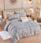 Jojo Home Lenjerie pat dublu, bumbac finet, 6 piese, cearceaf cu elastic, gri portocaliu cu motiv floral-A815 (A815) Lenjerie de pat