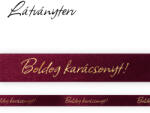  Fényes arany "Boldog Karácsonyt! " feliratos szatén szalag 20mm x 20m - Wine red (MC20-07)