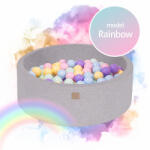 MeowBaby Piscina uscata cu 250 de bile (Babyblue, Mint, Pastel roz, Lila) MeowBaby Rainbow 90x30 cm Gri deschis (B001027)