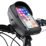 ROCKBROS Geanta de bicicleta pentru telefon, 19 x 10 x 7.3 cm, montare pe ghidon, negru