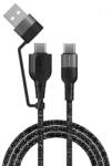 4smarts Combo CA USB / USB-C / USB-C szövet kombó töltő- és adatkábel, 1, 5m, fekete (4S468626)