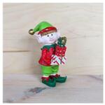  Karácsonyi manó kisfiú ajándékokkal, kerámia. Mérete: 45x40x80 mm