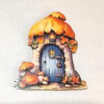  Színes dekorfigura, gombaházikó narancssárga kalappal