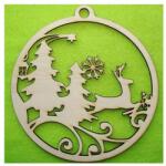  Natúr fa kerek ablakdísz - fenyők rénszarvassal. Átmérője: 150 mm