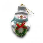  Hóember koszorúval, akasztható. Mérete: 45x65x40 mm