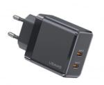USAMS T54 hálózati töltő 2xUSB-C aljzat (5V/3A, 40W, GaN, PD gyorstöltő) fekete (CC172TC01)
