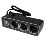 Gigapack szivargyújtó adapter 3in1 3 szivargyújtó aljzat + USB aljzat fekete (GP-12978) (GP-12978)