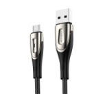 JOYROOM SHARP adatkábel és töltő (USB - microUSB, gyorstöltés támogatás, 120cm, nylon, törésgátló, cipőfűző) FEKETE