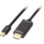 Lindy Kijelző csatlakozó / HDMI Csatlakozókábel [1x Mini DisplayPort dugó - 1x HDMI dugó] 2.00 m Fekete