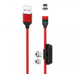 XO NB128 USB-A - USB-C - Micro USB - Lightning mágneses kábel 1m piros