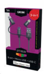 Grixx 3 az 1-ben Micro USB/Type C/8-pin Apple MFI licensz kábel 1m szürke (GROCA3IN1FG01)
