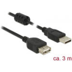 Delock USB 2.0 Hosszabbítókábel [1x USB 2.0 dugó, A típus - 1x USB 2.0 alj, A típus] 3.00 m Fekete Ferritmaggal (84886)