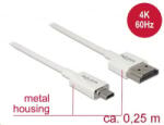 Delock HDMI Ethernettel - HDMI-A-csatlakozó > HDMI Micro-D-csatlakozó 3D , 4K, 0, 25 m, vékony, prémium kábel (85147)