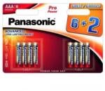 Panasonic 1.5V Alkáli AAA ceruza elem Pro power (8db/csomag) (LR03PPG/8BW 6+2F)