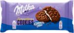 Milka Cookies Sensations Oreo Creme kakaós keksz tejcsokoládé darabokkal, vaníliás töltelékkel 156 g - ecofamily