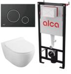Alcadrain Set rezervor WC cu cadru incastrat Alcadrain AM101 1120 si clapeta M778 negru plus vas WC Fluminia Minerva cu capac softclose alb (2210R+AM101/1120+M778)
