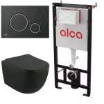 Alcadrain Set rezervor WC cu cadru incastrat Alcadrain AM101 1120 si clapeta M778 negru plus vas WC Fluminia Minerva cu capac softclose (2210RBM+AM101/1120+M778)