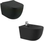Fluminia Set vas wc rimless cu capac softclose si bideu Fluminia Minerva negru mat (2210RBM+2210BBM)