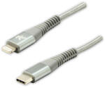 Logo Cablu USB cu logo (2.0), USB C tată - Apple Lightning tată, 1m, certificare MFi, 5V/3A, argintiu, cutie, împletitură de nailon, lut